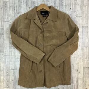 VTG Moda International Leather Suede Tan Small Jacket Shacket Boho Western Retro